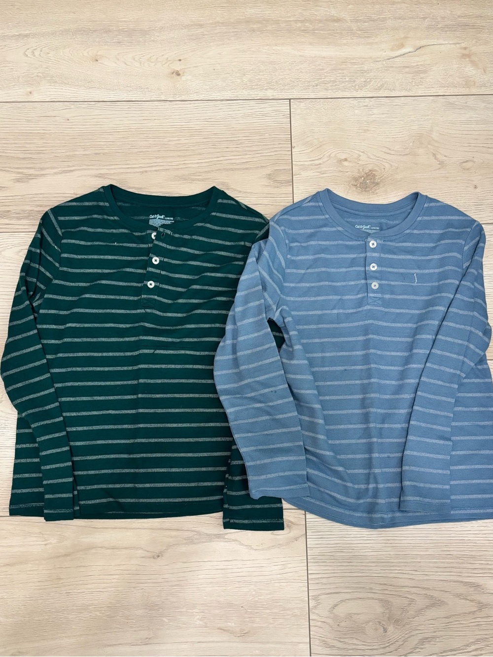 Cat & Jack Striped Henley Long-Sleeve Tees in Teal and Light Blue